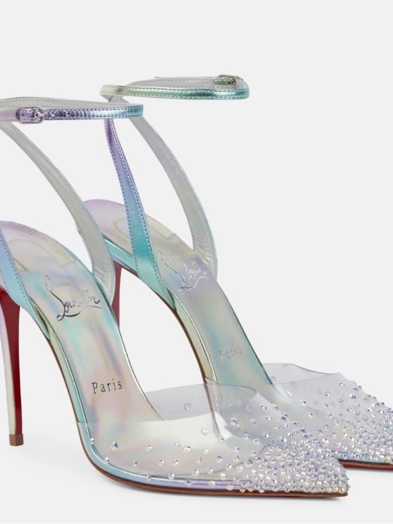 Christian Louboutin Shoes - Christian Louboutin Spikaqueen Iridescent Crystal-Embellished Ankle-Strap Pumps